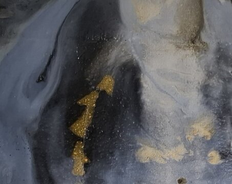 Pintura Abstrata Fluida em Tons de Cinza, Preto e Dourado