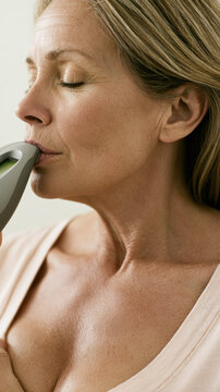 Breathing test woman profile chest spirometer inhalation exhalation medical healthcare lung