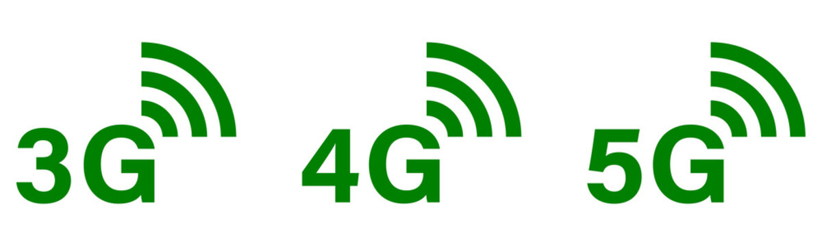 Green 3G 4G 5G Mobile Network Icons Isolated on Transparent Background PNG High Speed Internet Connectivity Symbols
