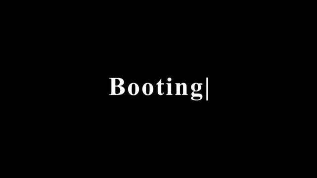 Booting process on black screen with cursor blinking, digital animation.