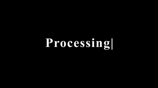 Retro command line interface displays processing text with blinking cursor bar.