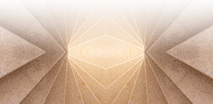Abstract geometric architectural pattern with warm golden gradient and light flare