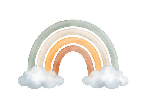 Watercolor Rainbow Arcing Between Two Fluffy Clouds transparent background
