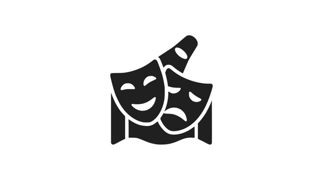 Comedy and tragedy theater masks silhouette with script scroll.