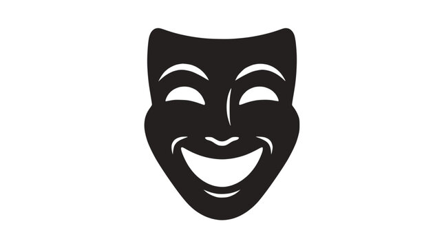 Comedy theater mask icon isolated on black background.