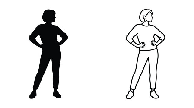 Human Silhouette And Line Drawing On White Background