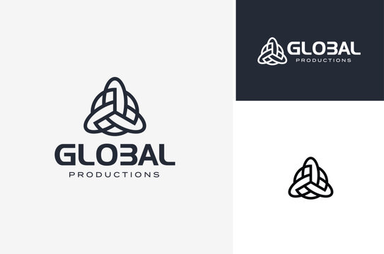 Circular Lines with Trinity Symbol in The Middle for Global Business Technology Logo Design