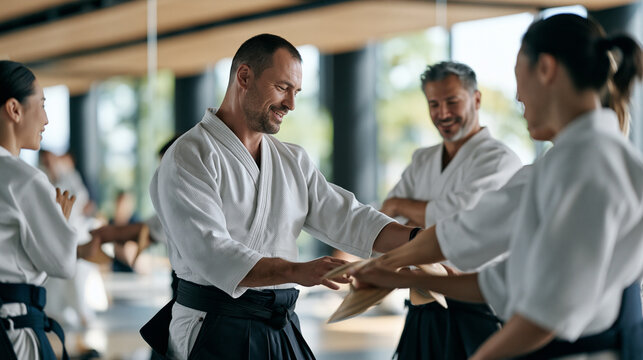 Martial arts instructor guides a multicu 3