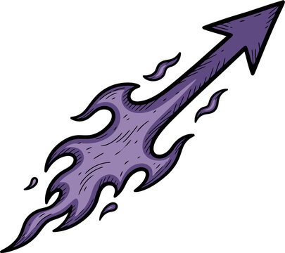 Purple fire arrow flying fast in a cartoon comic book art style