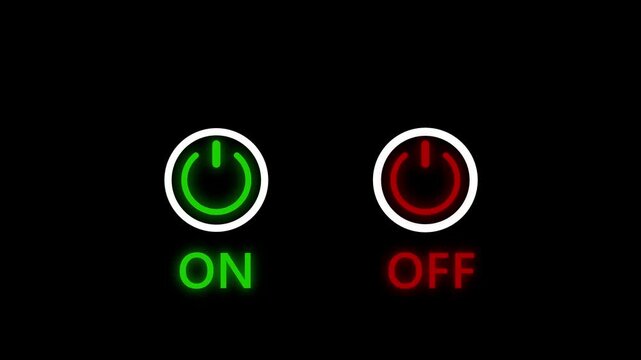 Glowing Green ON and Red OFF Power Button Icons Animation Black Background video...
