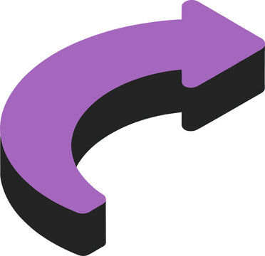 Purple isometric curved arrow pointing right for navigation and direction signage