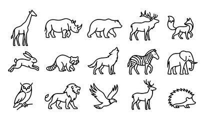 Safari Wildlife Animal Outline Collection with Mammals Birds and Reptiles Vector Illustration © SobujChandra