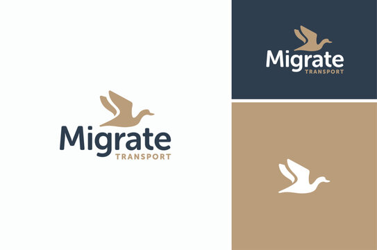 Flying Migration Fowl Goose Duck Swan Simple Silhouette Logo Design