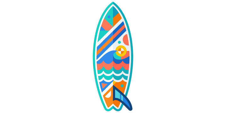 colorful surf board with summer patterns and wave design isolated on transparent background