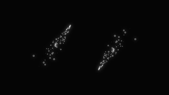 Fairy dust wand glitter stars trail transition, glowing golden sparkle particles, magical glitter line animation, shining star streaks on black background, seamless premium 4k motio