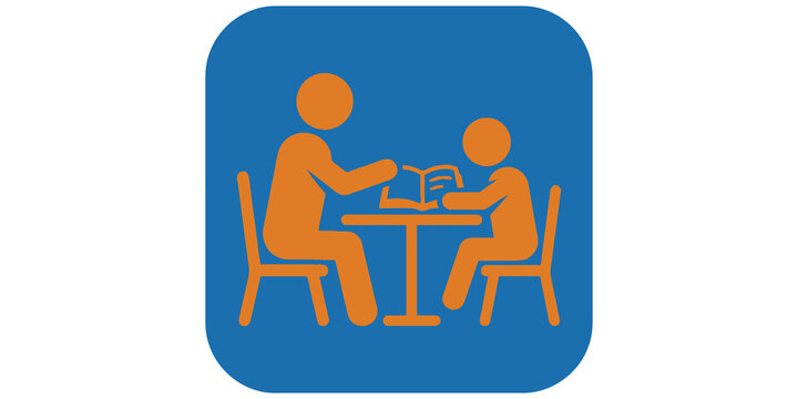 Teacher and child reading a book together icon symbol isolated on transparent background