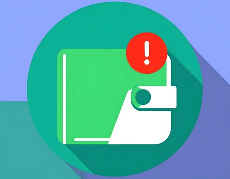 Wallet icon with exclamation mark alert symbol for finance app notification