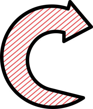 Red circular arrow icon with diagonal line pattern for reload or refresh action