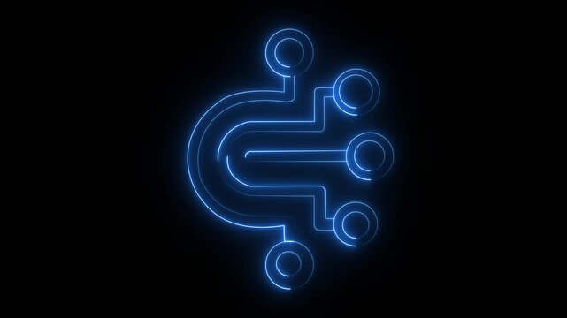 Digital data cyan color icon animation. Animated line machine learning .Glowing Technology Abstract Animation Digital Circuit Board Glowing Lines Nodes Network.