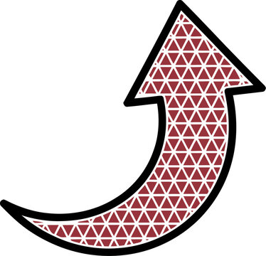 Red curved arrow icon with a geometric triangular pattern design
