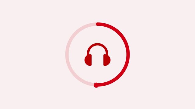 Headphone Music Icon with Sound Waves. Headphone Icon Animation with Audio Waves Isolated on Black Background, red color head phone icon animation. sound wave music icon.
