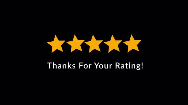 Five Star Rating Animation, Customer Review and Feedback Interface  for Satisfaction Survey, Product Rating UI Motion Graphic, Testimonial and Ecommerce App Design Element on Transparent Background,4K