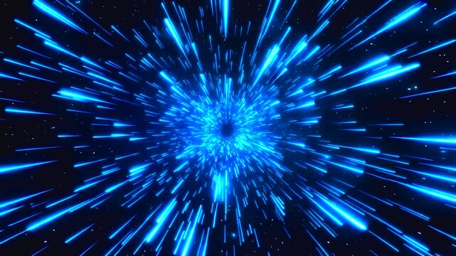Blue Warp Speed Tunnel: A mesmerizing visual representation of light trails accelerating through a deep space vortex, creating a dynamic sense of hyperdrive and cosmic journey.