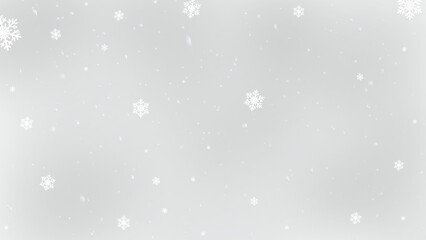 Fototapeta premium Decorative crystal snowflakes mixed with realistic falling snow for festive winter holiday greeting card design.