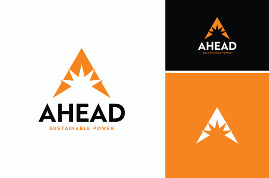 Triangle Initial Letter A with Sun Sunrise for Solar Technology Company Logo Design