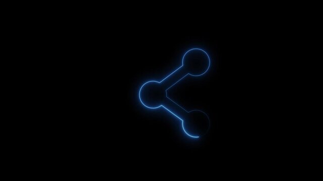 Share glowing neon icon. Glowing sign logo icon animation. Glowing pink neon share icon button flickering on a black mesh background.