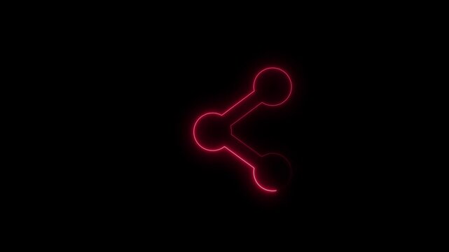 Share glowing neon icon. Glowing sign logo icon animation. Glowing pink neon share icon button flickering on a black mesh background.