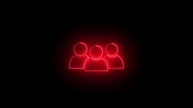 Three red color man icon animated. Glowing neon person sign. Group people man icon glowing animation 4k video