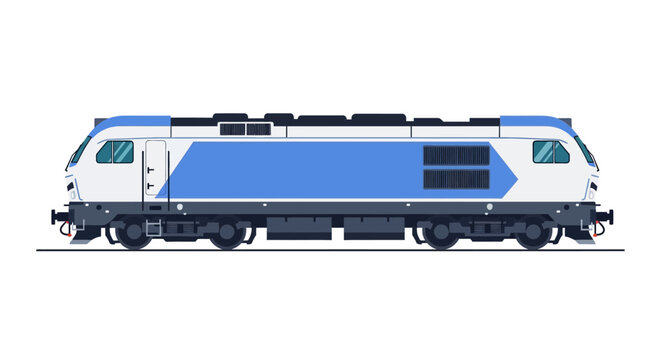 Modern Electric Locomotive, Blue and White Freight Train