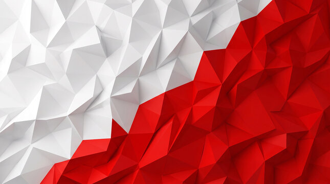 Abstract geometric background inspired by Poland flag with red and white polygonal triangular shapes symbolizing national pride modern design and artistic texture  generative ai