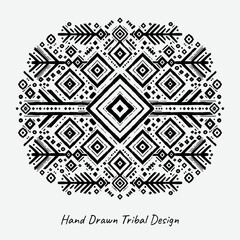 Fototapeta premium Vector tribal ancient geometric print. Geometric American Indian pattern for postcards and textile printing. Rhombus, stripes, and dots. Black and white background. Navajo and the Aztecs