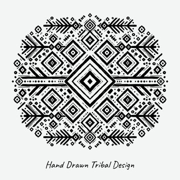 Vector tribal ancient geometric print. Geometric American Indian pattern for postcards and textile printing. Rhombus, stripes, and dots. Black and white background. Navajo and the Aztecs