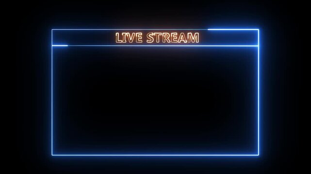 Glowing neon blue live stream broadcast frame on a dark black background