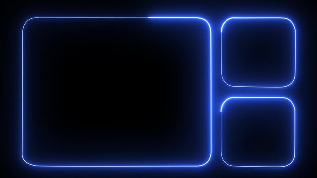 Glowing blue neon light frames on a dark black background