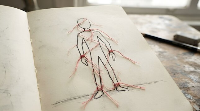 Hand Drawn Stick Figure Sketch on Paper Creativity Concept
