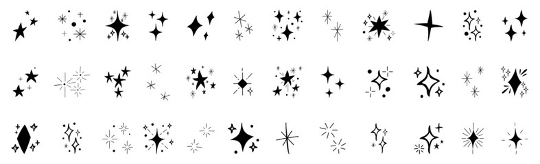 Fototapeta premium Hand drawn star spark doodle element icon set. Hand drawn sketch doodle style. Star shape twinkle glitter spark shine crayon grunge brush. vector illustration eps file.