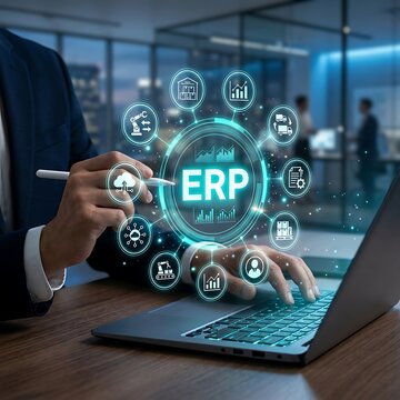 Modern corporate ERP solution featuring integrated business systems financial control inventory tracking and intelligent workflow automation capabilities