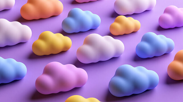 Colorful 3D Clouds on Purple Background