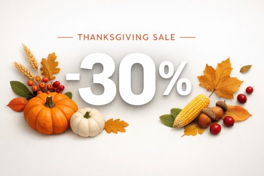 Thanksgiving sale banner with autumn harvest elements pumpkins corn leaves and seasonal discount promotion