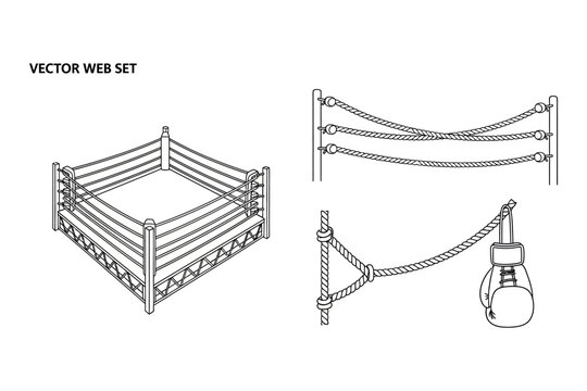 Boxing ring and rope vector illustration set a detailed sports equipment graphic