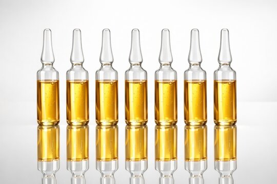 Professional cosmetic ampoules with concentrated beauty serum arranged in clean clinical composition