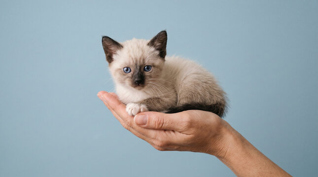 Adorable Kitten with Blue Eyes in Hands