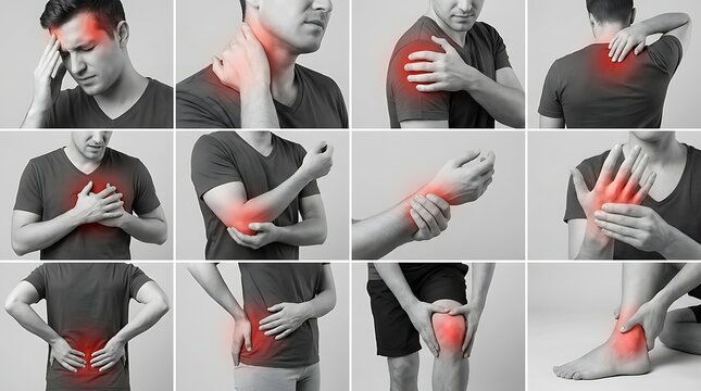 Man showing common areas of body pain and discomfort