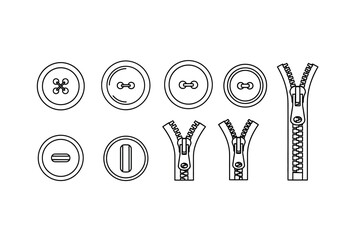 Collection of sewing supplies buttons zippers and a buckle black and white illustration © nazrul.islam