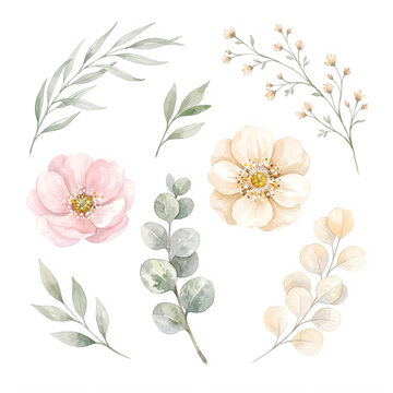 Watercolor Style Floral Elements Isolated Transparent Background transparent background