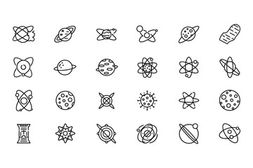 Collection of space exploration icons planets astronauts rockets and orbital elements © nazrul.islam